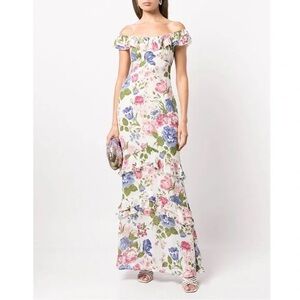 Reformation Floral Off-Shoulder Maxi Dress - Pink, Blue, Green